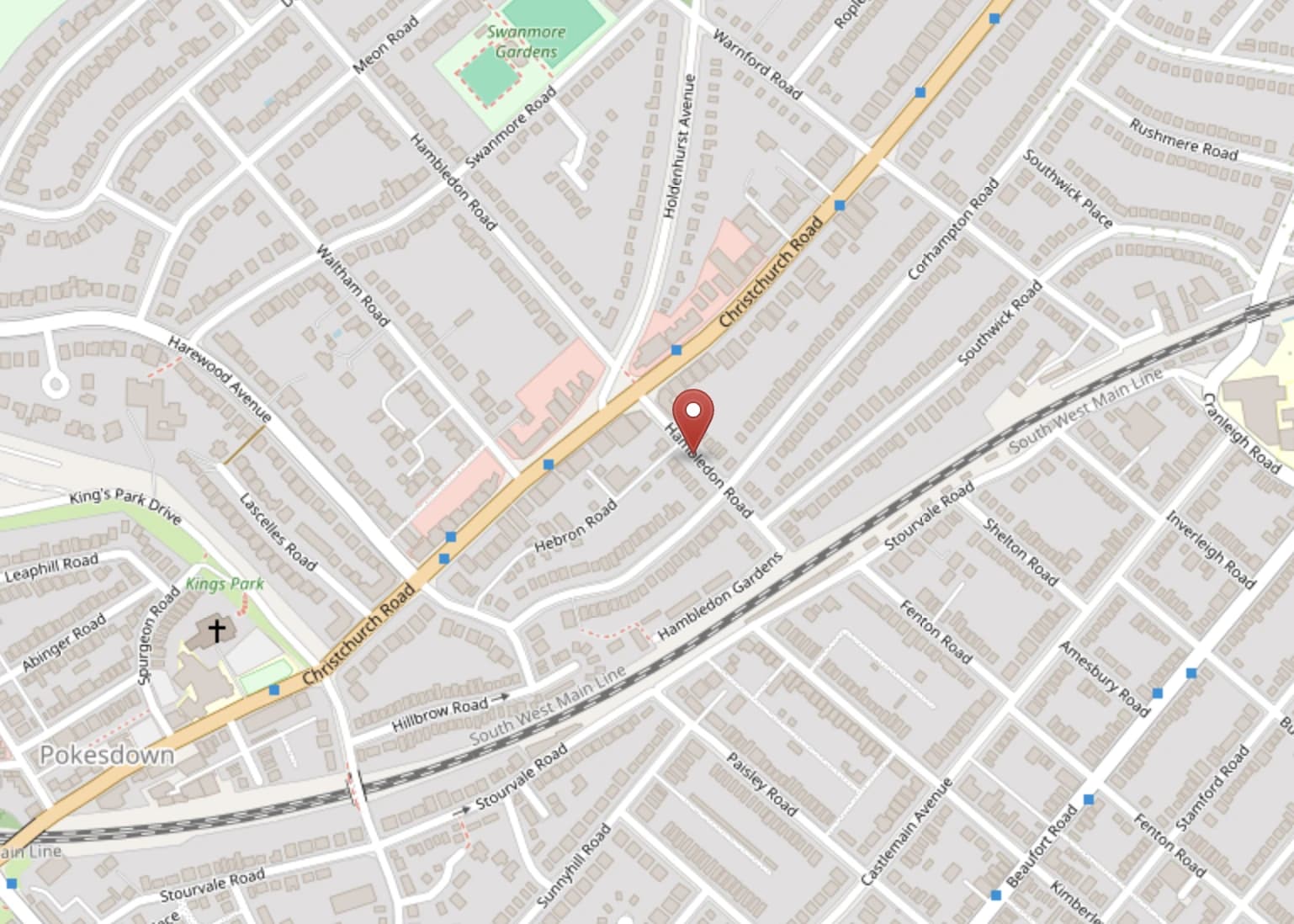 Street map with a marker on the location of the garage.